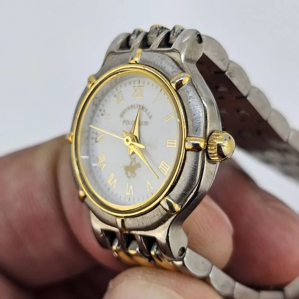 Beverly Hills Polo Club Watch Women 22MM White Dial Two Tone Band 6